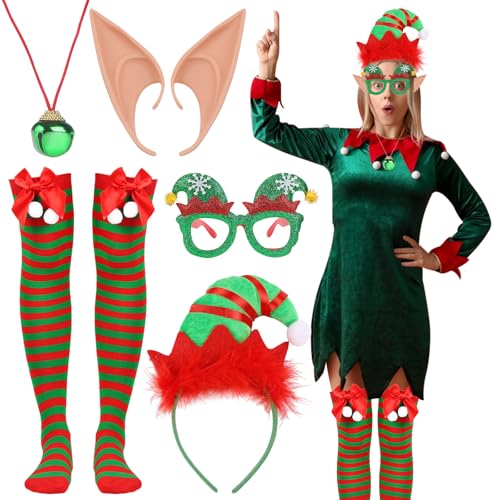 SPHERETRON Elfen Kostüm Damen Elfen kostüm mädchen Elfen Ohren Weihnachtself Kostüm Weihnachtself Zubehör Weihnachtselfen Kostüm Damen mit Haarband für Damen Kinder Cosplay von SPHERETRON