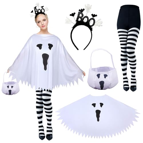 SPHERETRON Halloween GeisterKostüm damen GeisterWeiß Umhang Halloween Kostüm Geist Umhang Geisterumhang Erwachsene Hexenumhang Kostüm für Fasching Party Maskerade Karneval,Mottoparty von SPHERETRON