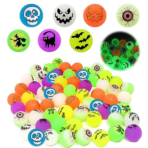 SPHERETRON Halloween Luminous Bouncy Balls 48 Stück Halloween Flummi, 22mm Dunkeln Leuchtende Springende Bälle,Mini Luminous Flummi,Flummi Mitgebsel für Halloween Party Gastgeschenke Kinder von SPHERETRON