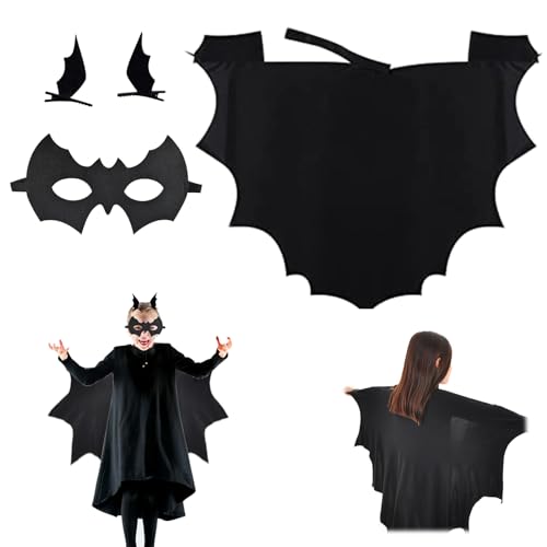 SPHERETRON Halloween kostüm Fledermaus Kinder,Halloween Fledermaus Kostüm Set mit Fledermaus Kostüm,1 Fledermaus Masken,2 Stück Haarspangen Fledermaus,Unisex Kinder Fledermaus Kostüm für Halloween. von SPHERETRON