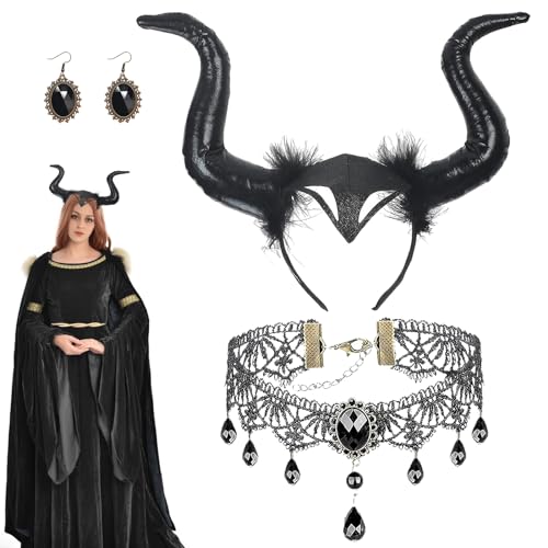 SPHERETRON Schwarze Hörner Kopfschmuck Haarreif Teufelshörner Königin für Halloween Karneval Cosplay Damen von SPHERETRON