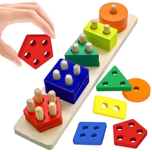 SPHERETRON Montessori Spielzeug ab 1 2 3 Jahr Holz Stapelspielzeug Shape Sorter Puzzles Motorikspielzeug Holzspielzeug ab 1 Jahr Stapelturm Holz ab 1 Jahr Lernspielzeug Geschenk für kind Mädchen Junge von SPHERETRON