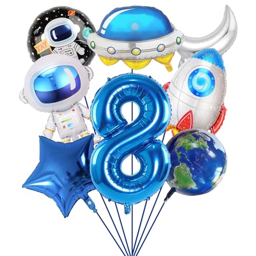 SPHERETRON Weltraum Astronaut Ballons,8 Stück Weltraum Ballons 8 Jahre Geburtstagdeko,Folienballon Astronau,Astronauten Raketen Folienballons Geburtstag Deko für Kinder Geburtstag Party. von SPHERETRON
