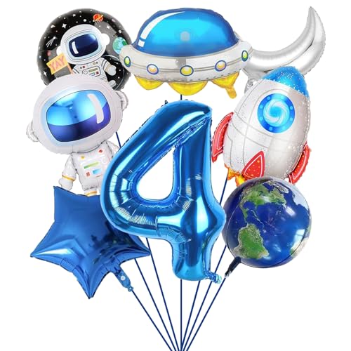 SPHERETRON Weltraum Astronauten Thema Ballon Set,8 Stück Weltraum Luftballon Set,Astronauten Raketen Folienballons Geburtstag Deko 4 Jahre,Weltraum Kindergeburtstag Deko für Kinder Geburtstag Party. von SPHERETRON