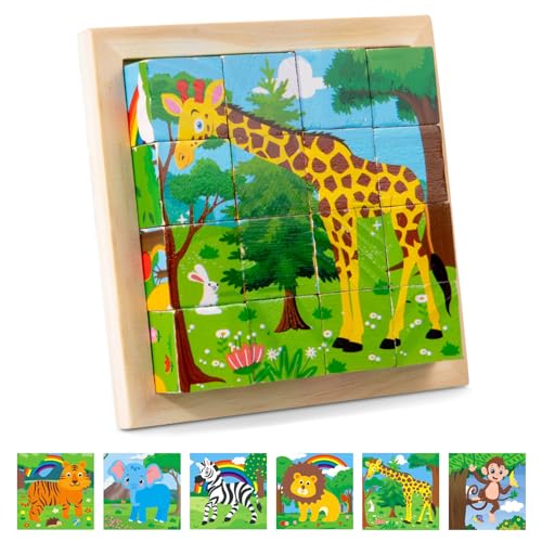 SPHERETRON Würfelpuzzle Holz 3D Bilderwürfel Puzzlespiele 6 in 1 Würfel Holzspielzeug Montessori Vorschule Lernspielzeug Holzspielzeug Würfelpuzzle Holz Geschenk Spielzeug für Kinder ab 1 2 3 Jahre von SPHERETRON