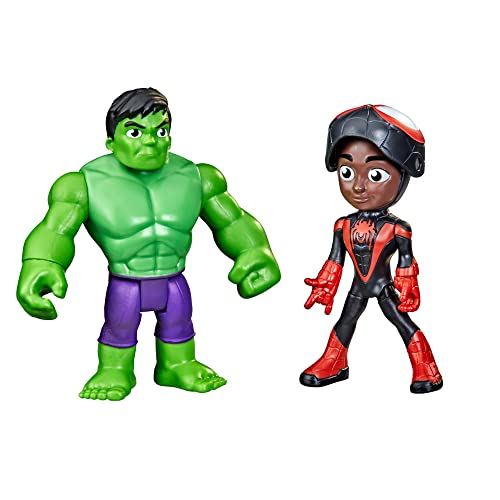Spidey and His Amazing Friends Hero Reveal Actionfiguren, Masken-Flip-Funktion, Miles Morales und Hulk, ab 3 Jahren, 2 Stück von SPIDER-MAN