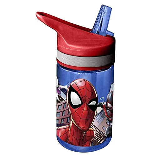 Trinkflasche Tritan 400ml - Spider Man, Hochwertige Trinkflasche aus Tritan mit Strohhalm, KL85876, Kids Licensing von SPIDER-MAN