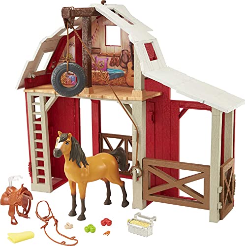 Spirit - Spielset Reitstall mit Pferd, Scheune, 3 Spielbereiche und 10 Zubehör, Spielzeug für Kinder ab 3 Jahren, HBP29 von Spirit
