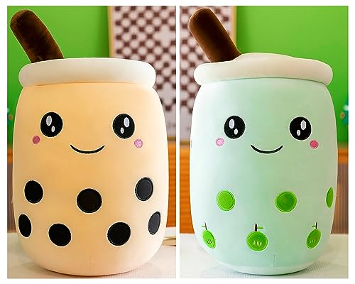 SPIRTUDE 2Pcs Nette Bubble Tea Kuscheltier Strawberry Plüsch Gefüllte Bubble plüschtier Cartoon Milch Tee Tasse Squishy Kissen 24cm (Apple + Boba Plush) von SPIRTUDE