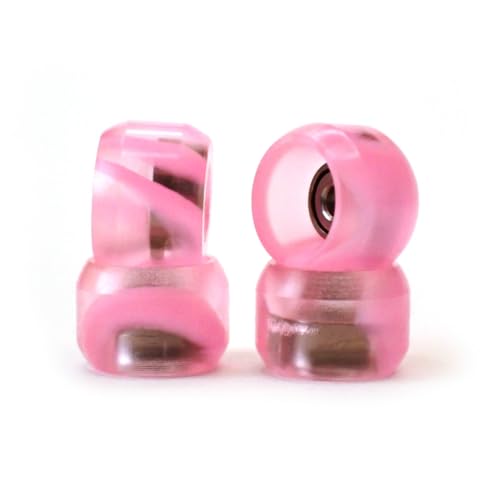 SPITBOARDS® Fingerboard Pro Wheels with Real Ball Bearings, Professional CNC Polyurethane Quality, Street Wheels Shape (Swirl Transparent Pink) von SPITBOARDS