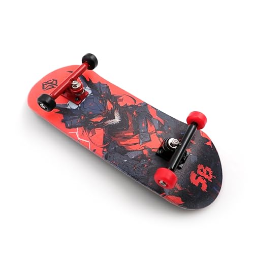 SPITBOARDS 34 x 96 mm Wood Fingerboard Complete Set-Up, Pre Assembled, 5-Layers Wood, Pro Trucks with Lock Nuts, CNC Bearing Wheels, Real Wear Graphics, Lasered Foam Grip Tape, Cyber Daemon von SPITBOARDS