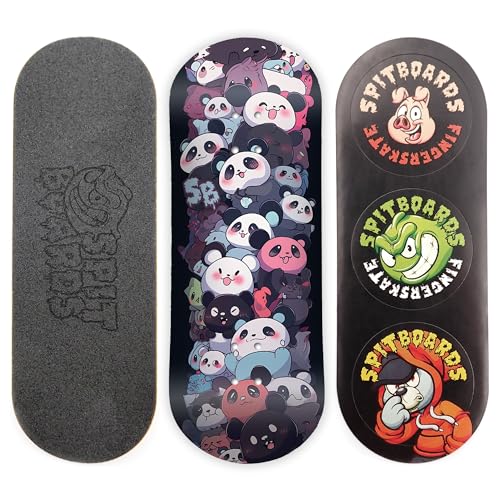 SPITBOARDS 34mm Fingerboard Deck - Real Wood (5-Layers) Classic Popsicle Street Shape - Size: 34 x 96 mm - Single Graphic Deck (Real Wear) - Optimized Concave - Kawaii Zoo von SPITBOARDS