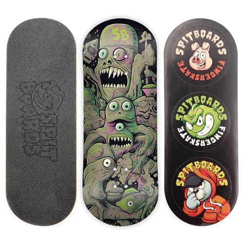 SPITBOARDS 34mm Fingerboard Deck - Real Wood (5-Layers) Classic Popsicle Street Shape - Size: 34 x 96 mm - Single Graphic Deck (Real Wear) - Optimized Concave - Meteoroid von SPITBOARDS