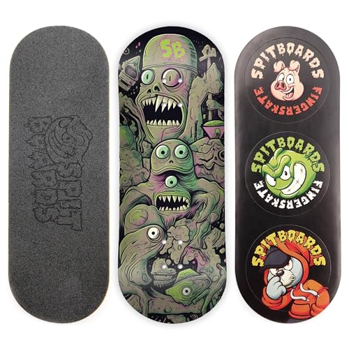SPITBOARDS 34mm Fingerboard Deck - Real Wood (5-Layers) Classic Popsicle Street Shape - Size: 34 x 96 mm - Single Graphic Deck (Real Wear) - Optimized Concave - Meteoroid von SPITBOARDS