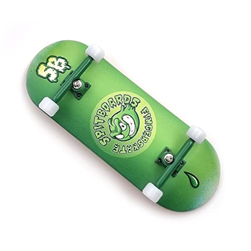 SPITBOARDS 34mm x 96mm Pro Fingerboard Set-Up (Complete) | Real Wood Deck | Pro Trucks with Lock-Nuts and Pro Bushings | Polyurethane Pro Wheels with Bearings | Round Emblem (Green Version) von SPITBOARDS