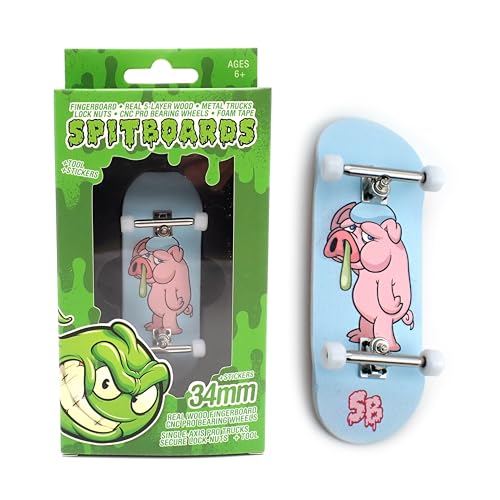 SPITBOARDS 34mm x 96mm Pro Fingerboard Set-Up (Complete) | Real Wood Deck | Pro Trucks with Lock-Nuts and Pro Bushings | Polyurethane Pro Wheels with Bearings | Pig Flue von SPITBOARDS