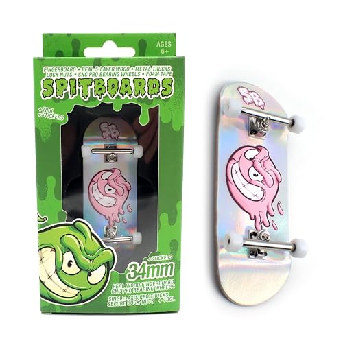 SPITBOARDS 34mm x 96mm Pro Fingerboard Set-Up (Complete) | Real Wood Deck | Pro Trucks with Lock-Nuts and Pro Bushings | Polyurethane Pro Wheels with Bearings | Pink Slimeball von SPITBOARDS