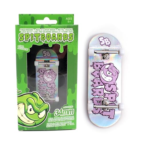 SPITBOARDS 34mm x 96mm Pro Fingerboard Set-Up (Complete) | Real Wood Deck | Pro Trucks with Lock-Nuts and Pro Bushings | Polyurethane Pro Wheels with Bearings | Purple Logo von SPITBOARDS