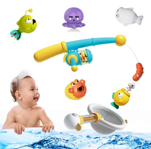SPITZER TOYS® Badewannenspielzeug, Magnetisches Angelspiel mit Fischernetz, Wasserspielzeug für Mädchen und Jungen ab 1 2 3 4 Jahre, Baby Badespielzeug Set, Badespaß, Geschenk für Kinder von SPITZER TOYS