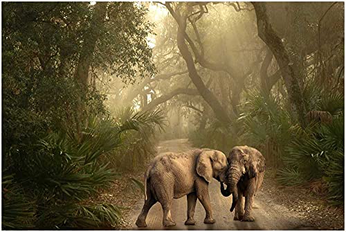 Puzzle 1500 Teile,Holzpuzzle,Puzzle Für Erwachsene,Impossible Puzzle - 2 Elefanten Im Regenwald von SPLMho