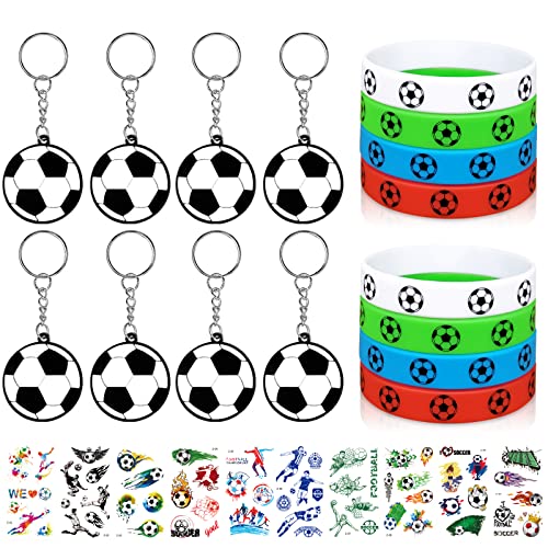 26 Stück Fußball Geschenke, 8 Stücke Fußball Schlüsselringe+8 Stücke Fußball Armband Mit Unterschiedlichen Farben+10 Blätter Fußball Zum Mitbringsel Kindergeburtstag/kleine Geschenke Für Kinder von SPOKKI