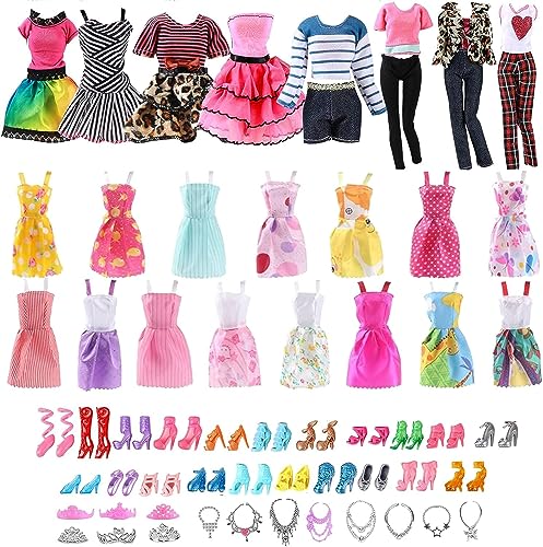 SPOKKI 31PCS Puppenkleidung und Zubehör für Barbie Puppen, 11,5 Zoll Kleidung Zubehör for Barbie, Kleider, Alltagskleidung, Alltagsrock, Kronen, Halsketten, Schuhe für Mädchen Geschenk von SPOKKI