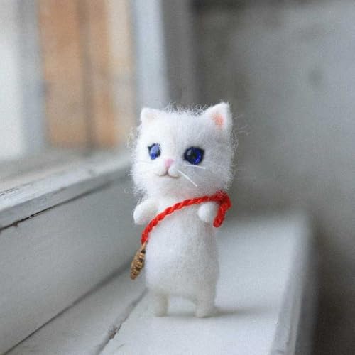 Kinder DIY Katze Wollfilz Kit enthält alle Materialien für handgefertigte Puppenkreation (weiße Meeresfrüchte) von SPORTARC
