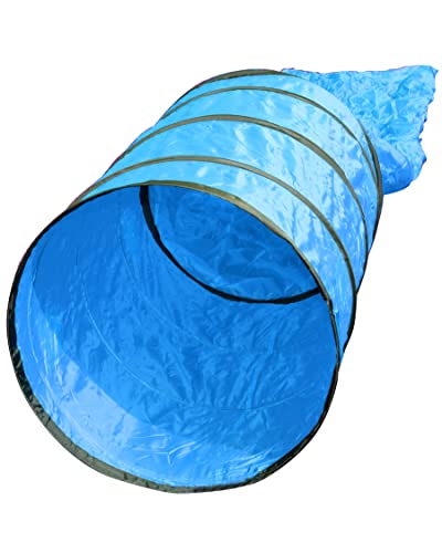 SPORTIKEL24 Agility Sacktunnel Blau – 3,80 m Länge, Ø 60 cm – Für Welpen & Anfängerhunde – mit Ösen, Heringen & Tragetasche – von Superhund von SPORTIKEL24