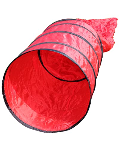 SPORTIKEL24 Agility Sacktunnel Rot – 3,80 m Länge, Ø 60 cm – Für Welpen & Anfängerhunde – mit Ösen, Heringen & Tragetasche – von Superhund von SPORTIKEL24