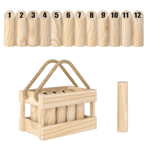 SPORTNOW Finnisches Kegelspiel, Outdoor-Spiel aus Kiefernholz 12 Kegel, 1 Stock und 1 Transportbox, Outdoor-Spiele für Erwachsene, Garten, Picknick, Strand, Party, Naturholzeffekt SPORTNOW Finnisches Kegelspiel, Outdoor-Spiel aus Kiefernholz 12 Kegel, 1 Stock und 1 Transportbox, Outdoor-Spiele für Erwachsene, Garten, Picknick, Strand, Party, Naturholzeffekt von SPORTNOW