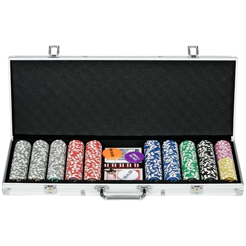 SPORTNOW Pokerkoffer Set, 500 Pokerchips 11,5 Gramm, Pokerset mit Schloss, 2 Pokerdecks, 5 Würfel, 1 Dealer Button, 1 Small Blind,1 Big Blind, Silber SPORTNOW Pokerkoffer Set, 500 Pokerchips 11,5 Gramm, Pokerset mit Schloss, 2 Pokerdecks, 5 Würfel, 1 Dealer Button, 1 Small Blind,1 Big Blind, Silber von SPORTNOW