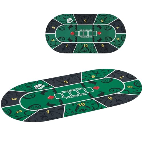 SPORTNOW Pokermatte, Pokertischplatte, 120 x 60 cm, bis zu 6 Spieler, inkl. Transporttasche, rutschfestes Design, grün und schwarz von SPORTNOW