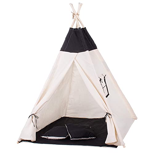 SPRINGOS Kinderzelt Kinder Tipi Zelt Bodenmatte Kissen Baumwolle 160x120x100 cm Kinderspielzelt von SPRINGOS