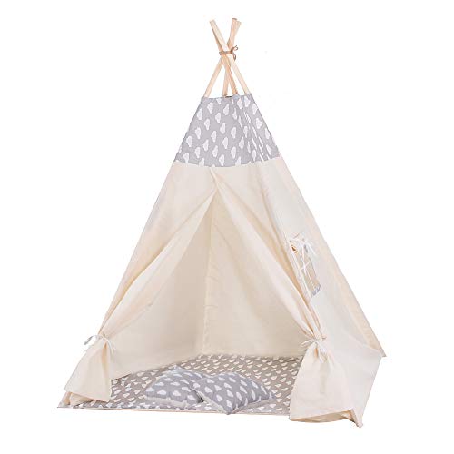 SPRINGOS Kinderzelt Kinder Tipi Zelt Bodenmatte Kissen Baumwolle 160 x 120 x 100 cm Kinderspielzelt von SPRINGOS