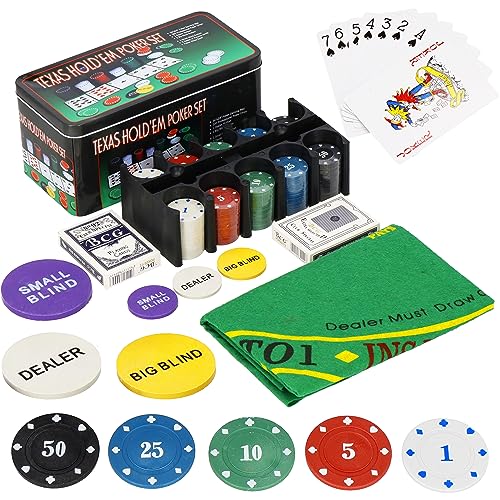 SPRINGOS Pokerset 200 Chips Spielmatte 2 Kartenspiele von SPRINGOS
