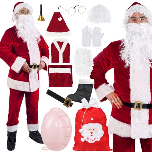 SPRINGOS Weihnachtsmann-Kostüm mit großem Santa-Bauch 12 Elemente von SPRINGOS