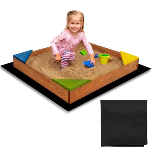Sandkasten aus Holz 90x90 cm mit Abdeckung, Dach, Bank und Agrowlächeneinsatz Robuste, wetterbeständige Sandkiste Springos von SPRINGOS