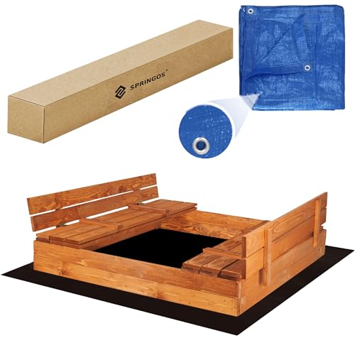 Sandkasten mit Abdeckung 150x150 cm – Holz Sandkasten mit Sitzbänken, imprägniert & wetterfest, klappbarer Deckel, kindersicher + Vlies & Plane – SPRINGOS Sandkasten mit Abdeckung 150x150 cm – Holz Sandkasten mit Sitzbänken, imprägniert & wetterfest, klappbarer Deckel, kindersicher + Vlies & Plane – SPRINGOS von SPRINGOS