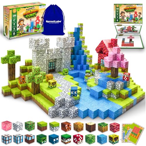 SPROUTLABS Nurturing Young Minds Magnetische Bausteine für Kinder, magnetische Würfel für Kinder, Magnetblöcke für Kleinkinder, Bausteine für Kleinkinder im Alter von 3 4 5 6 7 8 9 10 Jahren, 100 von SPROUTLABS Nurturing Young Minds