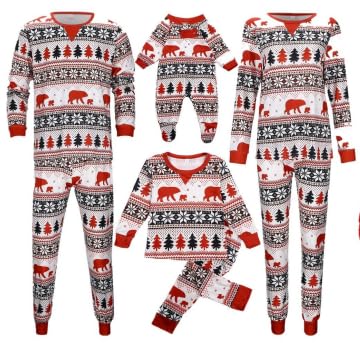 2025 Matching Family Christmas Pyjamas Homewear Sets for Winter - Funny Unisex Xmas Sleepwear, Couples' Paar, Parent-Child Pyjamas with Christmas Tree Pattern (#A04 White, 3XL(woman)) von SPSMOKH