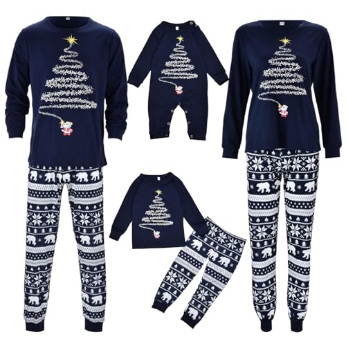 2025 Matching Family Christmas Pyjamas Homewear Sets for Winter - Funny Unisex Xmas Sleepwear Couples Pyjamas Parent-Child Pyjamas with Christmas Tree Pattern (#A01 Blue, 9-10 Years) von SPSMOKH