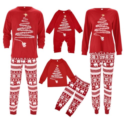 2025 Matching Family Christmas Pyjamas Homewear Sets for Winter - Funny Unisex Xmas Sleepwear Couples Pyjamas Parent-Child Pyjamas with Christmas Tree Pattern (#A02 Red, 4-5 Years) von SPSMOKH