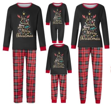 2025 Matching Family Christmas Pyjamas Homewear Sets for Winter Funny Unisex Xmas Sleepwear Couples Pyjamas Parent-Child Pyjamas with Christmas Tree Pattern (#A03 Black, L(woman)) von SPSMOKH