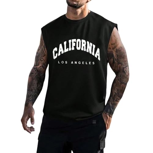Ärmelloses T-Shirt für Herren, Sommer, Dry-Fit Workout, atmungsaktive Sportweste, Rundhalsausschnitt, einfarbig, Baumwolle, Y-Rücken, Muskel-athletisches Top, Buchstabendruck, lockere Passform von SPSMOKH