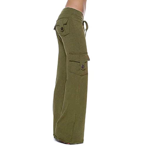 Damen-Cargohose mit geradem Bein, mit Taschen, elastische Taille, ausgestellte Hose für Fitnessstudio, Yoga und Freizeitkleidung (Größe 34-48), Frühling-Sommer-Sportbekleidung (01 Grün, 3XL) von SPSMOKH
