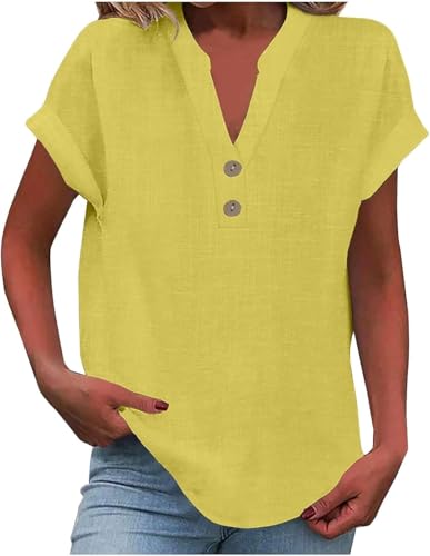 Damen-Oberteil, Baumwoll-Leinen-Hemd, Sommer, V-Ausschnitt, Knopfleiste, kurzärmelig, Damenbluse, T-Shirts, einfarbig, Arbeit, lässig, übergroß, lockere Blusen, Alltag, Damen-Top, Stoff Damen-Oberteil, Baumwoll-Leinen-Hemd, Sommer, V-Ausschnitt, Knopfleiste, kurzärmelig, Damenbluse, T-Shirts, einfarbig, Arbeit, lässig, übergroß, lockere Blusen, Alltag, Damen-Top, Stoff von SPSMOKH