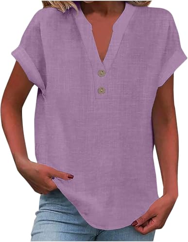 Damen-Oberteil, Baumwoll-Leinen-Hemd, Sommer, V-Ausschnitt, Knopfleiste, kurzärmelig, Damenbluse, T-Shirts, einfarbig, Arbeit, lässig, übergroß, lockere Blusen, Alltag, Damenoberteil, Stoff Damen-Oberteil, Baumwoll-Leinen-Hemd, Sommer, V-Ausschnitt, Knopfleiste, kurzärmelig, Damenbluse, T-Shirts, einfarbig, Arbeit, lässig, übergroß, lockere Blusen, Alltag, Damenoberteil, Stoff von SPSMOKH