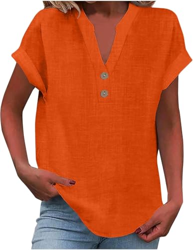 Damen-Oberteil, Baumwoll-Leinenhemd, Sommer, V-Ausschnitt, Knopfleiste, kurzärmelig, Damenbluse, T-Shirts, einfarbig, Arbeit, lässig, übergroß, lockere Blusen, Alltag, Damenoberteil, Stoff, Größe 5XL Damen-Oberteil, Baumwoll-Leinenhemd, Sommer, V-Ausschnitt, Knopfleiste, kurzärmelig, Damenbluse, T-Shirts, einfarbig, Arbeit, lässig, übergroß, lockere Blusen, Alltag, Damenoberteil, Stoff, Größe 5XL von SPSMOKH
