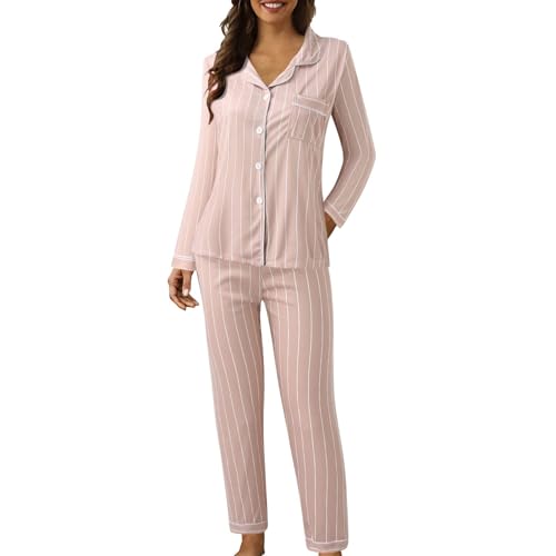 Damen-Schlafanzug-Set, Baumwollmischung, gepunktet, kariert, Knopfleiste, langärmeliges Revers-Oberteil und Hose mit weitem Bein, Herbst-Pyjama-Set, lässig, Weihnachten, Halloween, Loungewear-Sets (A5 Damen-Schlafanzug-Set, Baumwollmischung, gepunktet, kariert, Knopfleiste, langärmeliges Revers-Oberteil und Hose mit weitem Bein, Herbst-Pyjama-Set, lässig, Weihnachten, Halloween, Loungewear-Sets (A5 von SPSMOKH