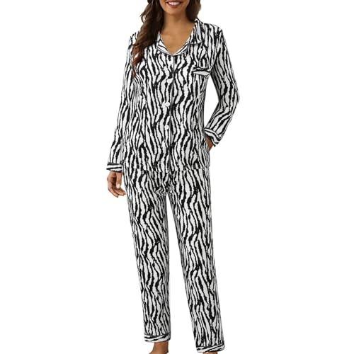 Damen-Schlafanzug-Set, Baumwollmischung, gepunktet, kariert, Knopfleiste, langärmeliges Revers-Oberteil und Hose mit weitem Bein, Herbst-Pyjama-Set, lässig, Weihnachten, Halloween, Loungewear-Sets (A7 Damen-Schlafanzug-Set, Baumwollmischung, gepunktet, kariert, Knopfleiste, langärmeliges Revers-Oberteil und Hose mit weitem Bein, Herbst-Pyjama-Set, lässig, Weihnachten, Halloween, Loungewear-Sets (A7 von SPSMOKH